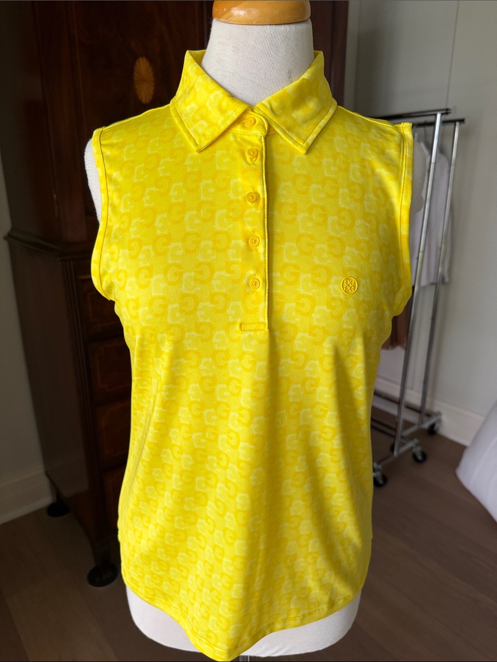 G/FORE Yellow Brand Logo Patterned Golf Polo